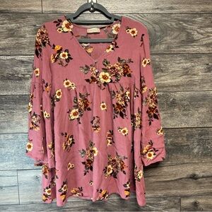 Altar'd State Mauve Floral V-Neck Babydoll Tunic